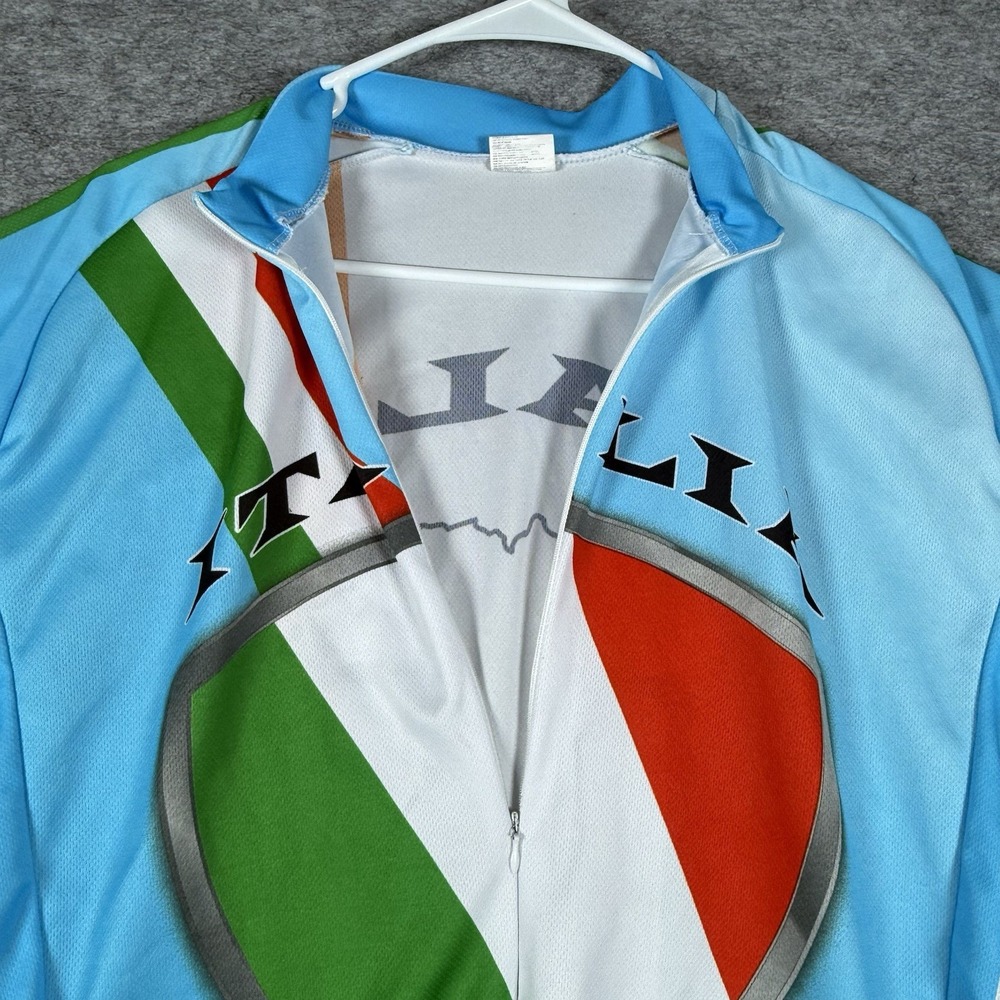 Italia Cycling Jersey Mens L Back Pockets Polyester Blue Italy Flag Print - Picture 9 of 16